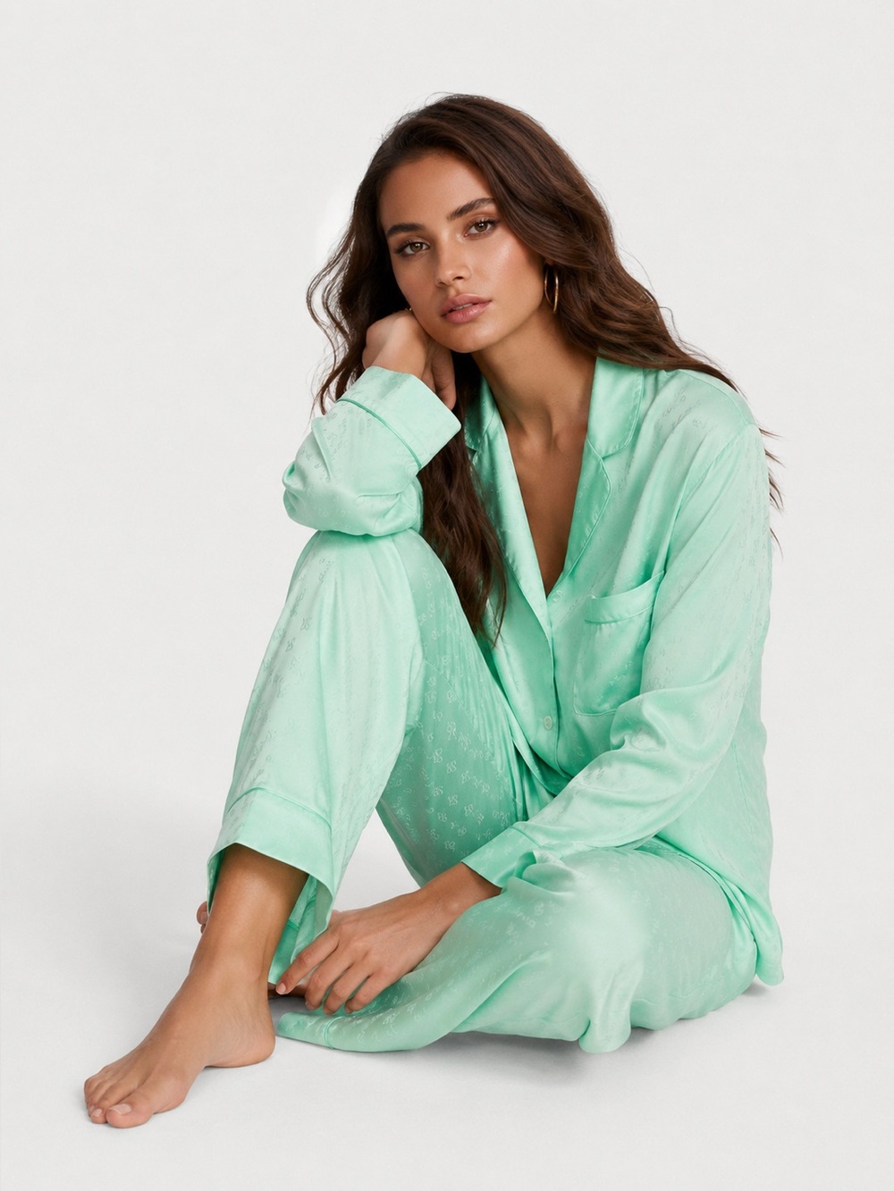 Victoria’s Secret Satin Jacquard Pajama Set XL Mint Green Sleepwear